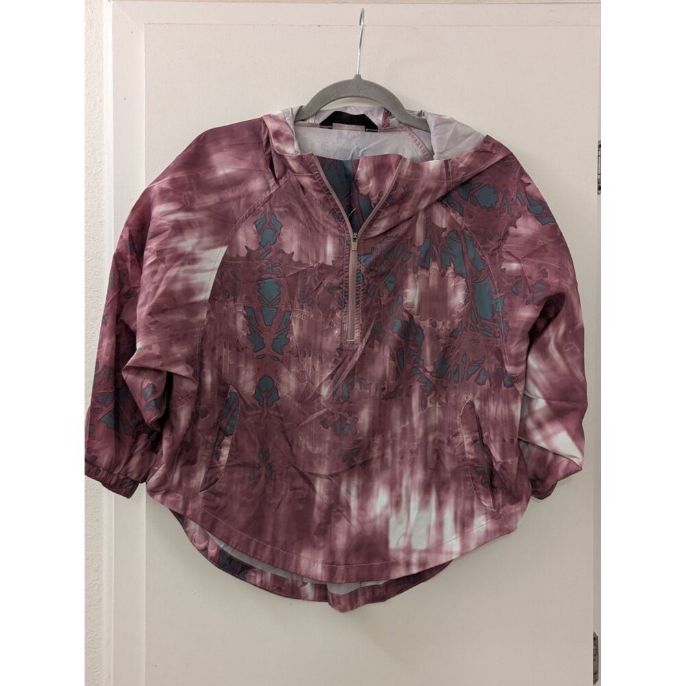 Tie-Dye Burgundy & Aqua Hooded Windbreaker Jacket With Zipper & Pockets Womens S